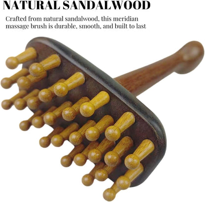 Large Wooden Meridian Massage Brush, Sandalwood, Long Handle