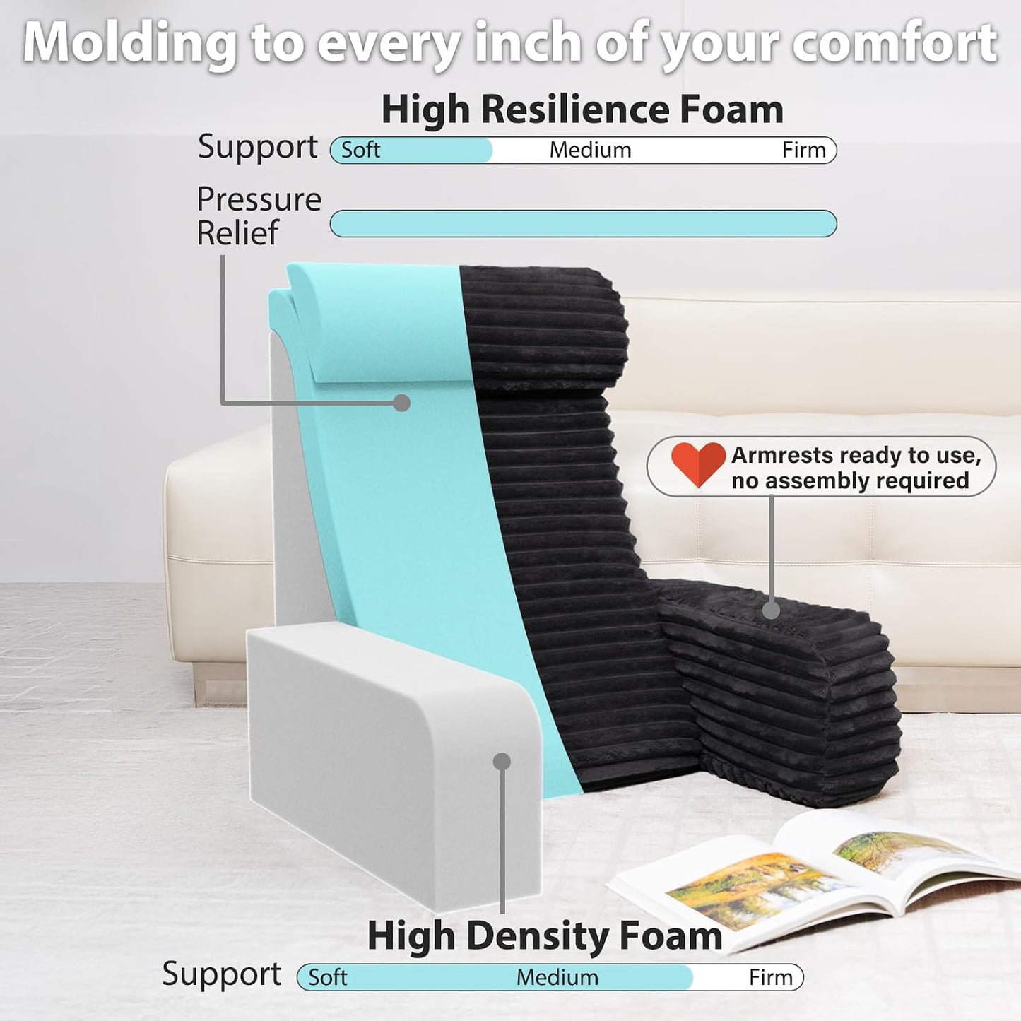 ENITYA 22" XL Back Pillow for Bed Sitting Up with Armrests & Big Pockets | Reading Pillow for Bed, Soft Back Support Chair, Ideal for Watching TV, Gaming, Nursing, Resting, Post Surgery, Dark Grey