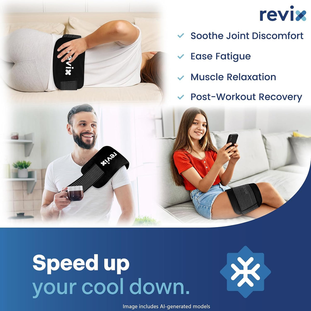 REVIX Ice Pack for Injuries Reusable, 2-Pack Hot & Cold Gel Wrap with Strap