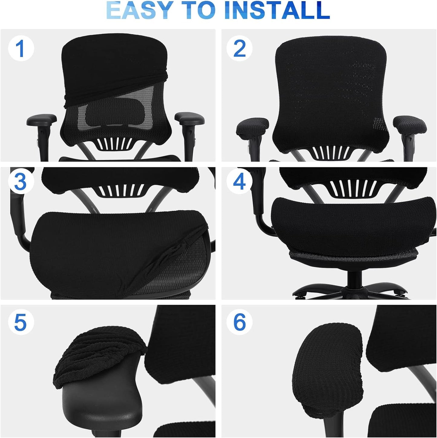 Tallew 4 Pcs Office Chair Covers Set Computer Universal Protective Stretchable Chair Seat Covers Desk Armrest Slipcovers Pads Office Cushion Backrest for Rotating (XL,Silver Gray)