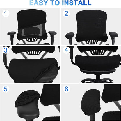 Tallew 4 Pcs Office Chair Covers Set Computer Universal Protective Stretchable Chair Seat Covers Desk Armrest Slipcovers Pads Office Cushion Backrest for Rotating (XL,Silver Gray)