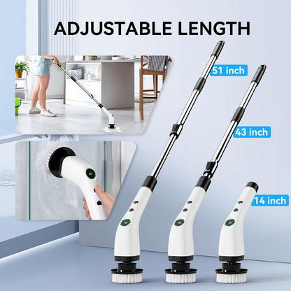 Electric Bathroom Cleaning Brush Cordless Shower Scrubber SD-CTB01 | Spin Scrubber Full Body Waterproof IPX7 with Adjustable Handle, 8 Replaceable Brush Heads for Bathtub/Kitchen/Window/Home