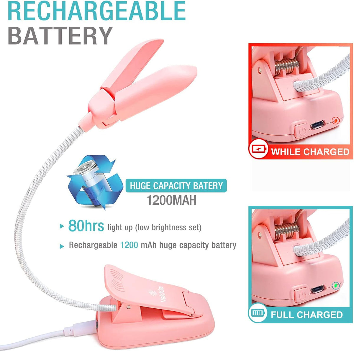 Vekkia 14 LED Rechargeable Book Light for Reading at Night