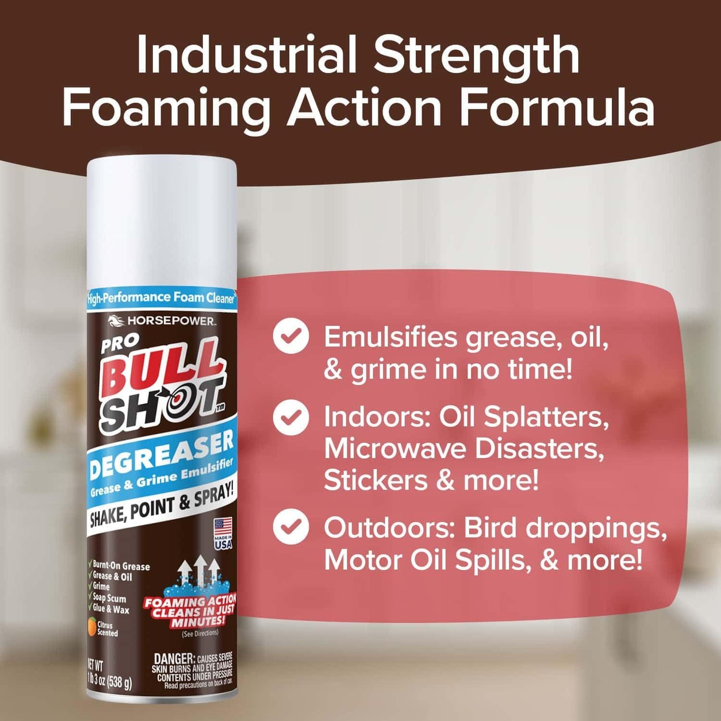 Bull Shot Degreaser Pro, Heavy-Duty Foaming Grime Remover, Residue-Free