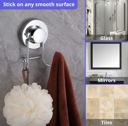 HOME SO Suction Cup Hooks for Shower & Bathroom Towel Holder 1-Pack Chrome | Waterproof Rustproof Multipurpose Organizer Hook for Hanging Loofah Robe Coat Bath Accessories on Tile Glass Door Mirror