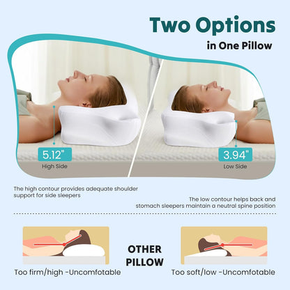 Sweetcrispy Cervical Pillow for Neck Pain, Ergonomic Contour Memory Foam Pillow with Detachable Roll Support, Cooling Breathable Cover for Side Back Stomach Sleepers