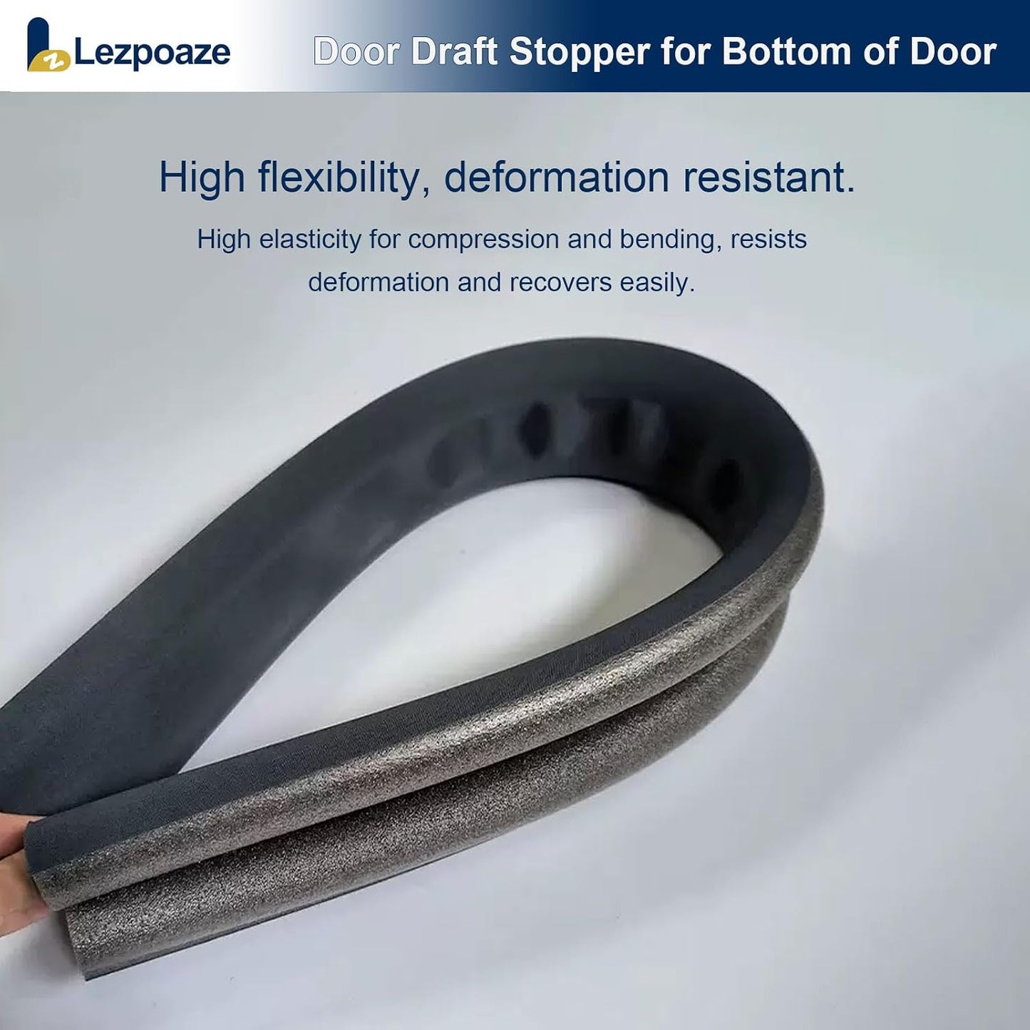 Door Draft Stopper for Bottom of Door - Adjustable Under Door Sweep, No Adhesive, Blocks Cold Air, Hot Air, Noise, Light & Bugs, Weather Stripping Gap Filler, Easy Install, 36" Length, Grey