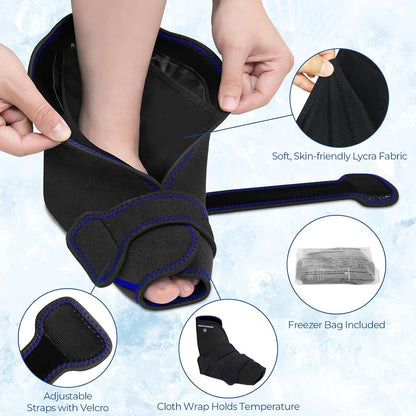 KingPavonini Ankle Foot Ice Pack Wrap, XL, Blue, 1 Wrap + 4 Gel Packs