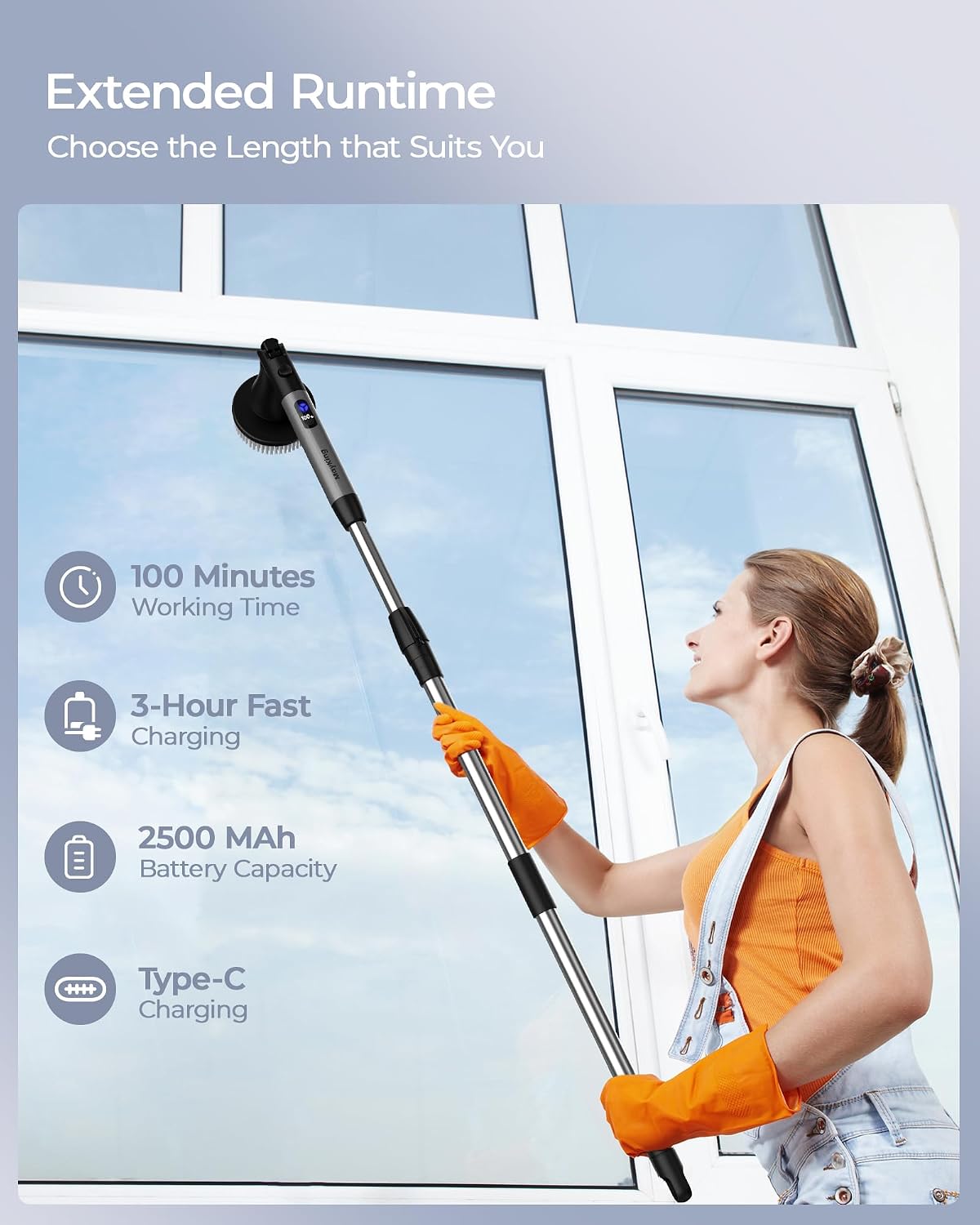 MayKing Electric Spin Scrubber with 9 Brush Heads, IPX7, Model Blue | 3-Angle & 4-Length Adjustable Cordless Power Scrubber, 3-Speed & Battery LED Display, for Bathroom, Tub, Floor & Tiles