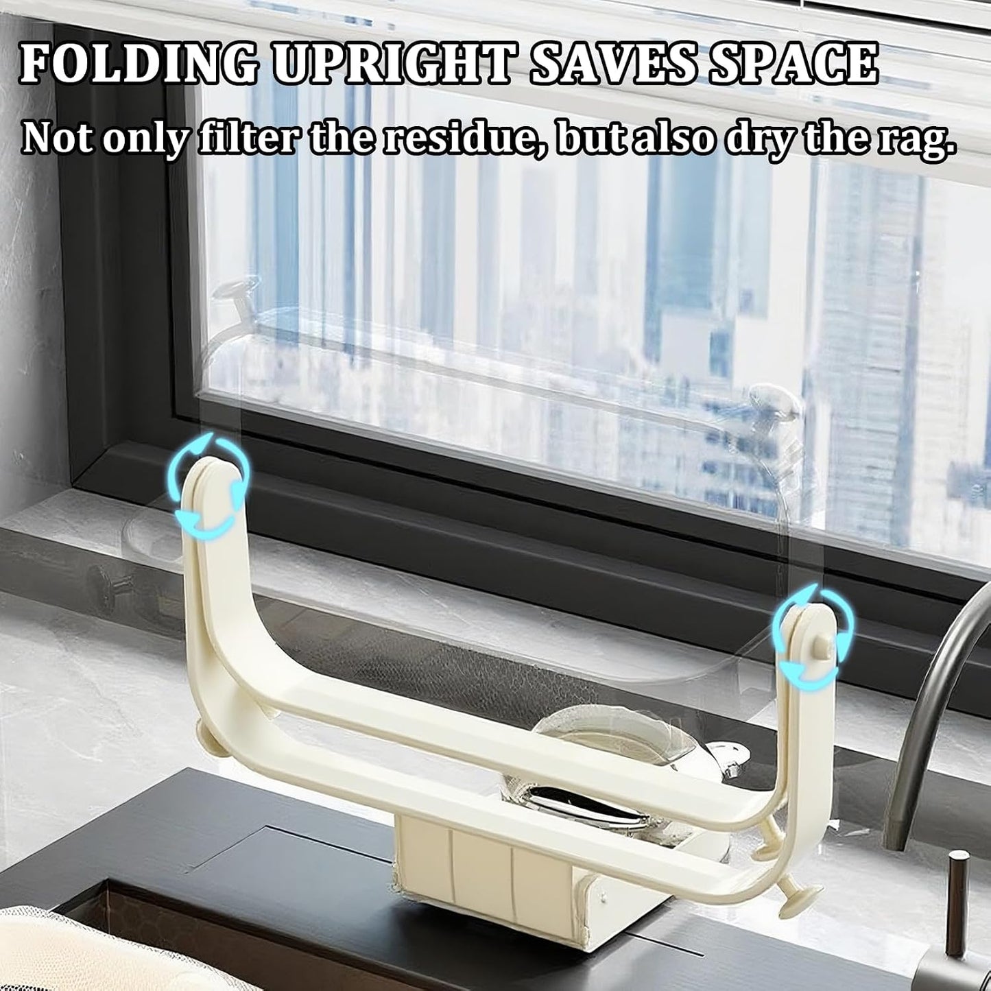 Kitchen Sink Strainer with Filter Mesh Bag, Food Waste Filter Basket, Suction Cup Folding Washing Vegetables and Fruits Drying Bag Holder