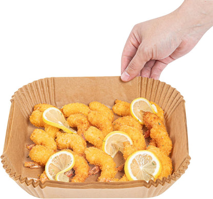 Restaurantware-Pastry Tek 8.1 x 5.5 x 1.8 Inch Air Fryer Liners, 100 Rectangle Air Fryer Baskets - No-Stick Silicone Coating, Unbleached, Food-Grade Paper Liners, For Steamer, Microwave, Oven