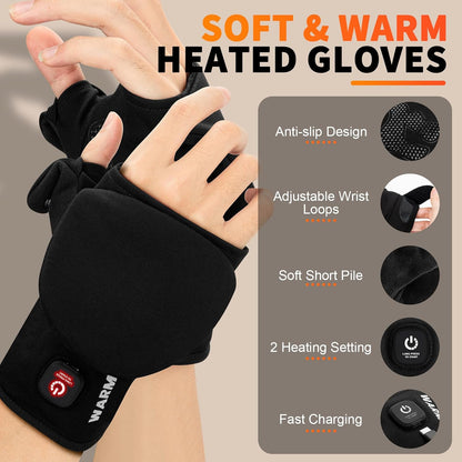 Heated Gloves for Men Women, Rechargeable Detachable Full & Half Hands Heated Glove Fingerless Electric Heating Gloves Hand Warmer for Work, Hunting, Skiing, Outdoor Work