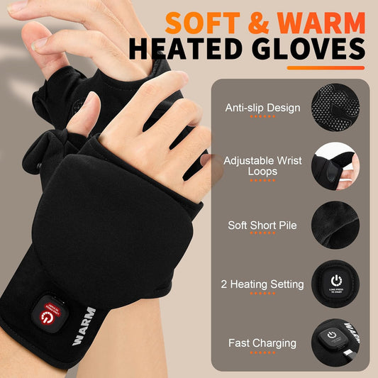 Heated Gloves for Men Women, Rechargeable Detachable Full & Half Hands Heated Glove Fingerless Electric Heating Gloves Hand Warmer for Work, Hunting, Skiing, Outdoor Work
