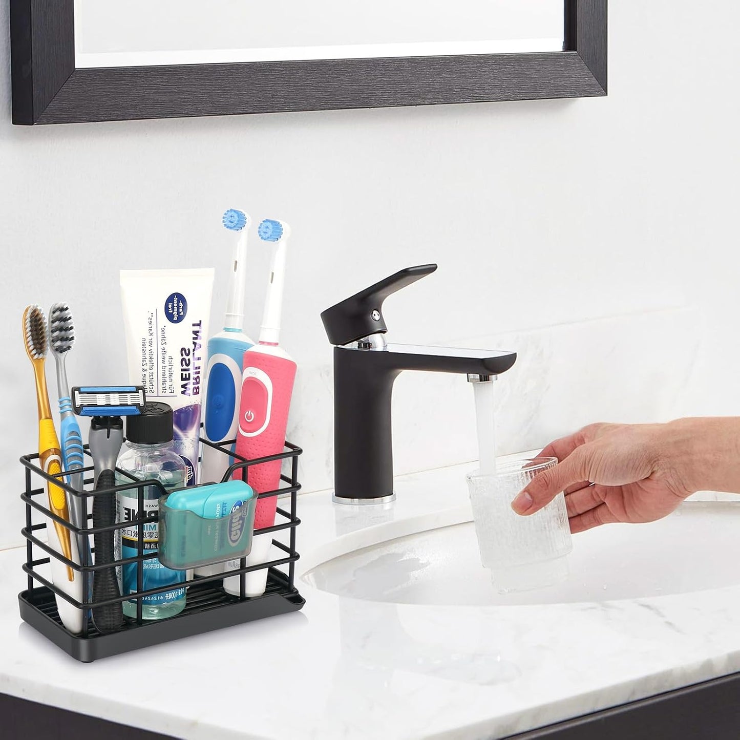 Toothbrush Holders for Bathroom,Black,Stainless Steel,Detachable,Tray,3 Slot