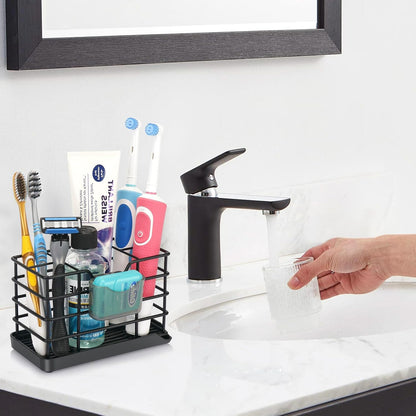 Toothbrush Holders for Bathroom,Black,Stainless Steel,Detachable,Tray,3 Slot