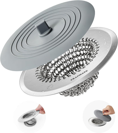 TRAPMATE Shower Drain Hair Catcher, 4.4" Anti-Clogging Bathtub Drain Cover | Easy Flip Cleaning, Traps Hair with Fast Drainage, Anti-Slip Drain Protector Fits Regular & Pop-up Drains (Patented Product)