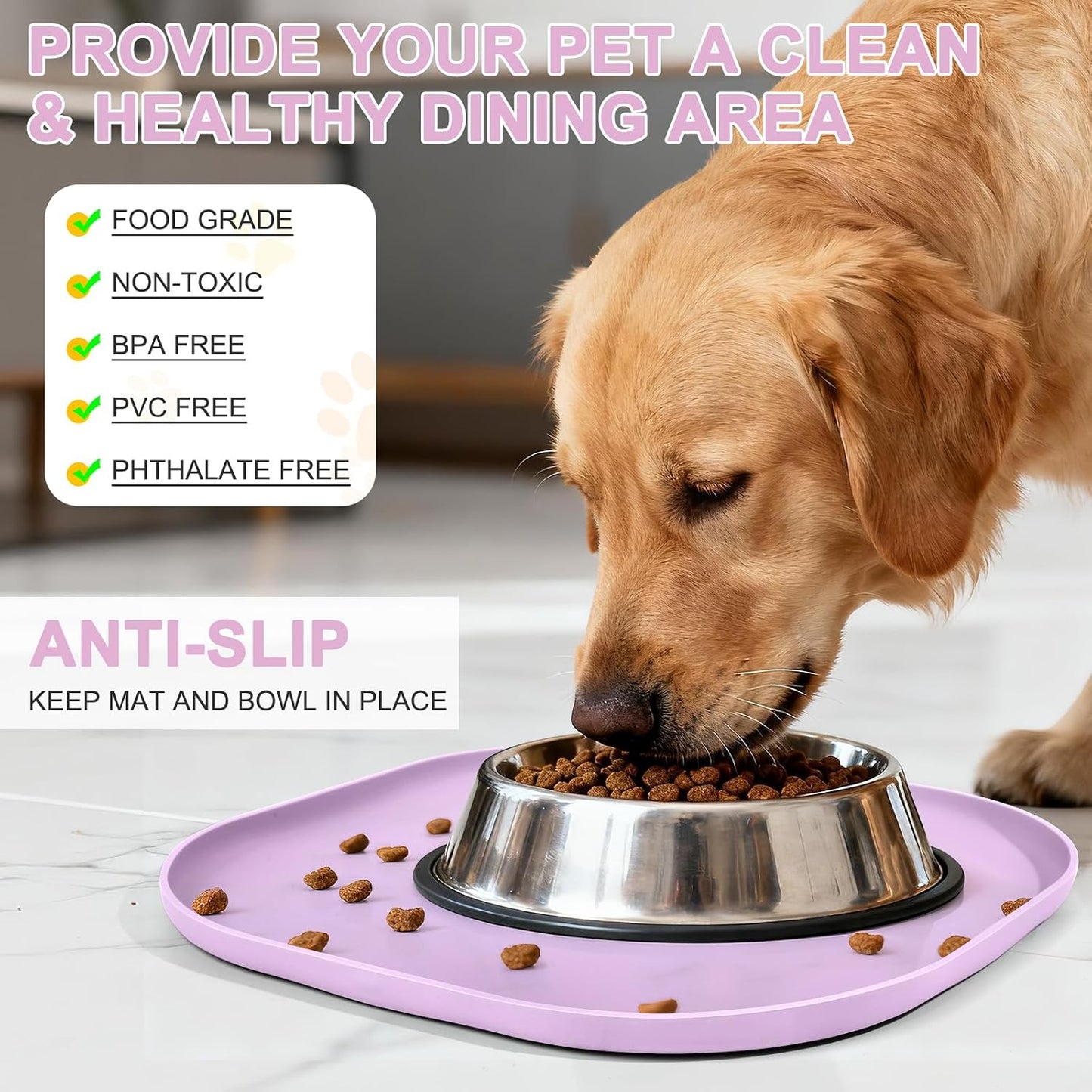SMILOOL Waterproof Silicone Pet Food Mat with Raised Edge for Dog & Cat | 19" x 12" Non-Slip Pet Feeding Mats with Lip for Food & Water Bowl, Food Grade, Easy Cleaning, Black