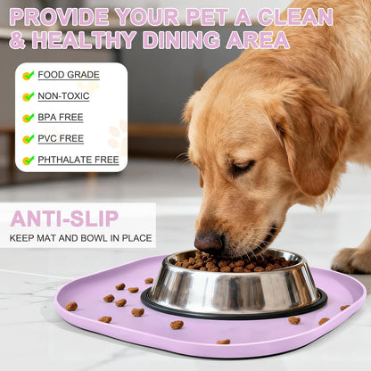SMILOOL Waterproof Silicone Pet Food Mat with Raised Edge for Dog & Cat | 19" x 12" Non-Slip Pet Feeding Mats with Lip for Food & Water Bowl, Food Grade, Easy Cleaning, Black