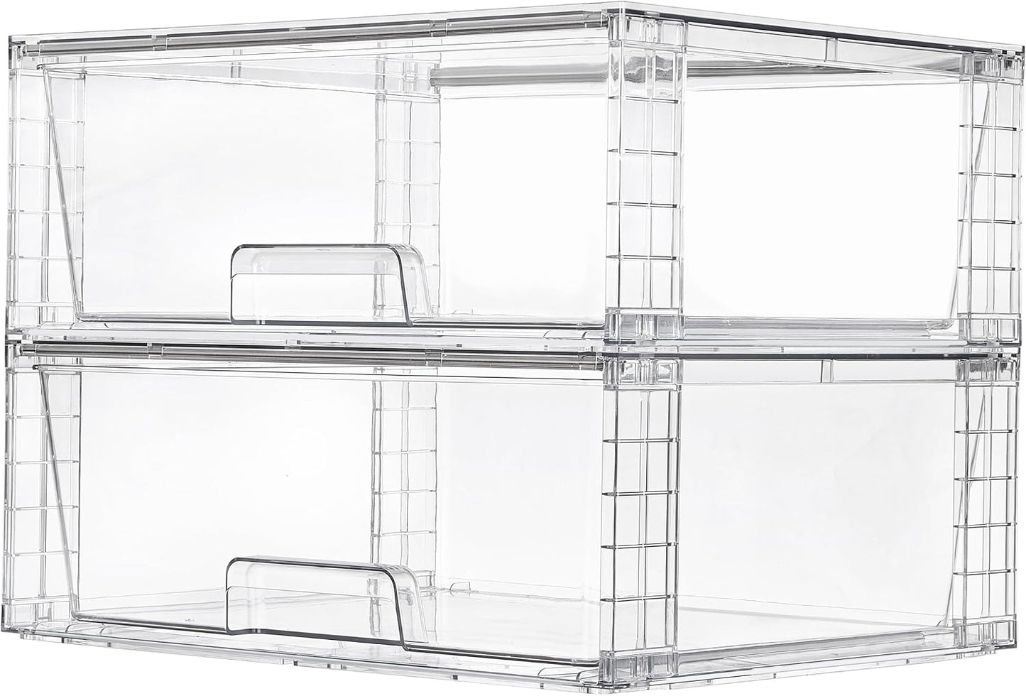 Vtopmart 2 Pack Large Clear Stackable Storage Drawers for Closet, Pantry | Easily Assemble Bathroom Undersink Organizers,Plastic Storage Bins for Cabinet,Kitchen Pantry Organization