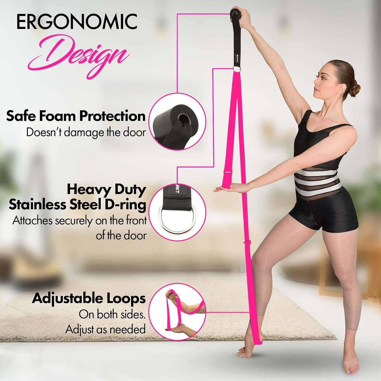 Stretching Strap with Door Anchor for Splits and Flexibility Training | Improve Leg Flexibility at Home, Ideal for Ballet, Dance, Cheerleading, Yoga, Pole Dance and Gymnastics