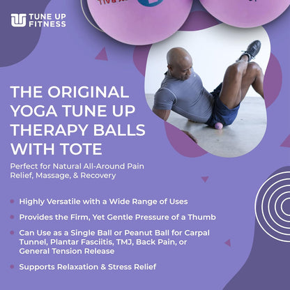 YOGA TUNE UP® Therapy Balls in Tote by Tune Up Fitness - Massage Balls for Trigger Point, Pressure Point & Myofascial Release - Use as Single or Peanut Ball for Pain Relief & Relaxation (Aqua Blue)