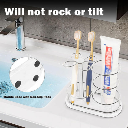 Toothbrush Holder Stand for Bathroom, Metal Toothbrush Organizer with Marble Base, Toothbrush Storage Collection for Family, Suitable for Home Hotel Countertop Vanity (Small, Matte Black)