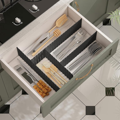 ALBAD Plastic Drawer Dividers Adjustable Drawer Organizer Dividers Separator for Tidying Clutter/Cutlery/Underwear/Socks/Clothes/Dresses/Boxes/Bins in Kitchen Bathroom Bedroom Office (8)