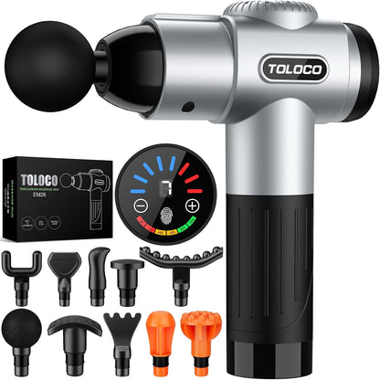 TOLOCO Massage Gun, Deep Tissue Back Massage for Athletes for Pain Relief, Percussion Massager with 10 Massages Heads & Silent Brushless Motor, Relaxation Gifts for Men Women, Black