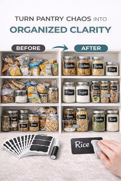Chalkboard Labels for Jars – 180 Pack, Reusable Waterproof Erasable Stickers with Liquid Chalk Marker, 2” x 3” Wavy Rectangle Labels for Pantry, Mason Jars & Kitchen Organization