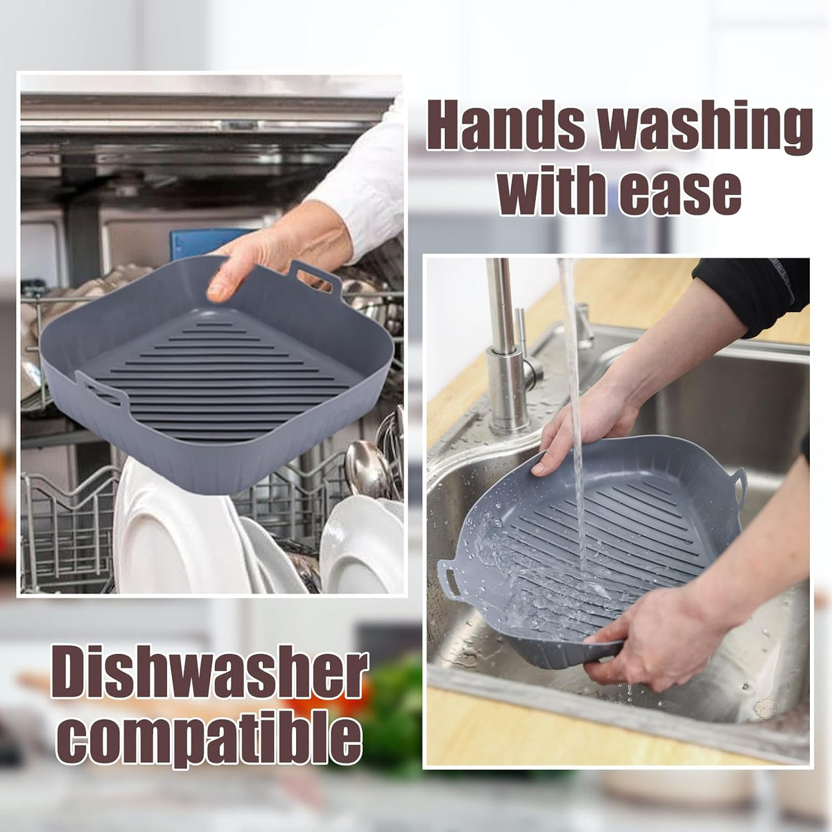Golden Associate Silicone Liners Square for 8 to 8.5 inch Air Fryer, 2 Pcs Non-stick Food-grade Reusable Basket Baking Tray Airfryer Accessories