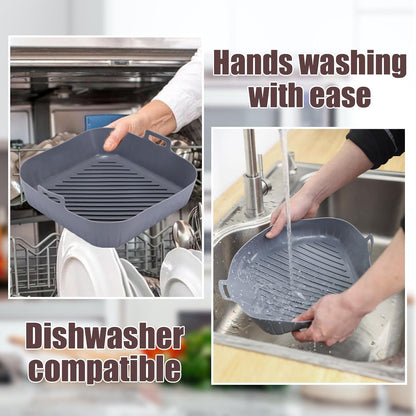 Golden Associate Silicone Liners Square for 8 to 8.5 inch Air Fryer, 2 Pcs Non-stick Food-grade Reusable Basket Baking Tray Airfryer Accessories