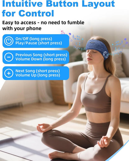 Adjustable Bluetooth Sleeping Headphones Headband for Men Women 2PCS | Hook-and-Loop, Thin Speakers, 14H Playtime, Earphones for Side Sleepers Running Workouts Sports Yoga Meditation - Blue&Gray
