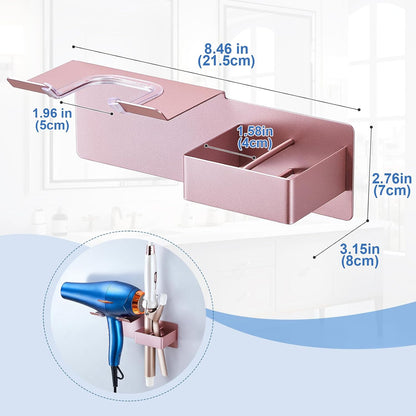 Hair Dryer Holder Wall Mounted, Hair Straightener Holder Metal, Adhesive Blow Dryer and Hair Straightener Holder, Bathroom Bedroom Hair Tool Organizer for Flat Iron,Curling Iron,Hairdryer (White)
