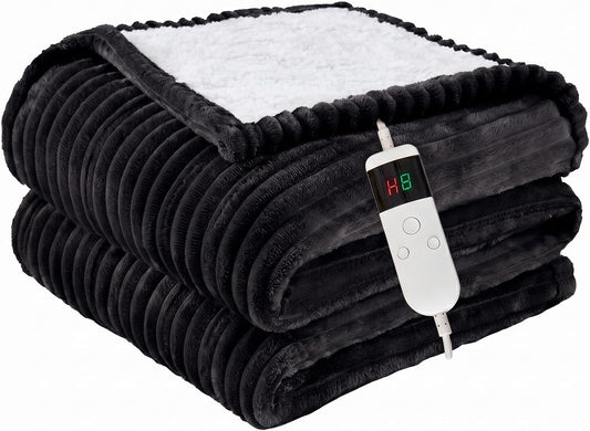 Heated Blanket Electric Throw, Soft Flannel Heating Blanket with 8 Hours Auto Off 10 Fast Heating Levels Machine Washable Sherpa Heated Blanket with Overheating Protection
