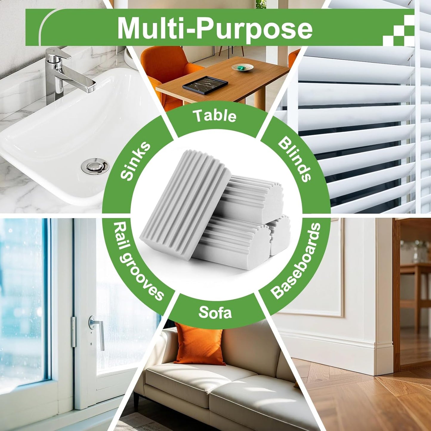 Jeymei Damp Clean Duster Sponge,4Pcs Grey Dust Sponge for Cleaning | Damp Dusting Sponge with Ridges,Baseboard Cleaning Tool,Reusable Wet Duster Sponge,Household Cleaning Sponges for Blinds