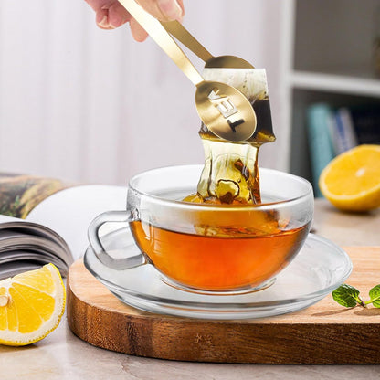 Tea Bag Squeezer, 4.8inch Stainless Steel Golden Squeezer Tongs, Teabag Squeezer, Tea Strainer Holder Clip, Tea Filter Spoon Clamp, for Loosing Leaf, Gripping Ice Cube, Sugar