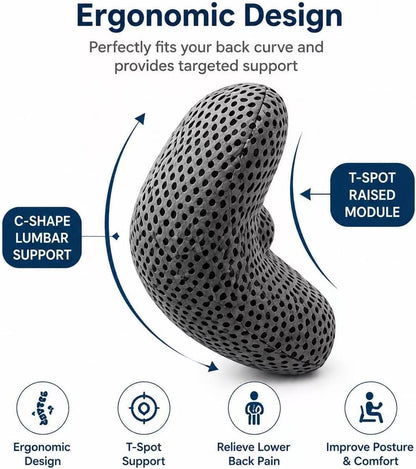 Ergonomic Lumbar Support Pillow, Memory Foam Back Cushion | Back Pillow for Low Back Pain Relief, Ergonomic Support with Detachable Fixation Band for Office Chair, Car Seat and Recliner