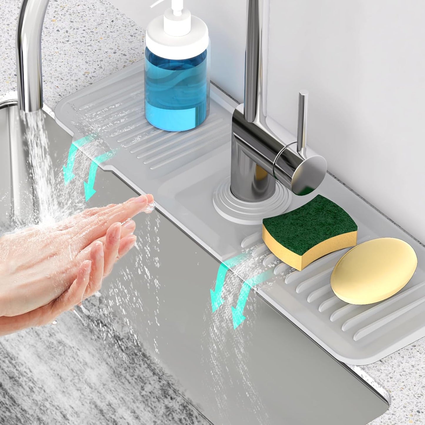 24 Inch Longer Faucet Mat for Kitchen Sink [5° Slope Fast Self-draining]Bathroom Kitchen Sink Splash Guard Silicone Sinks Faucet Mat Splash Guard for Kitchens Sinks Area Tidy Splashs Draining Mats
