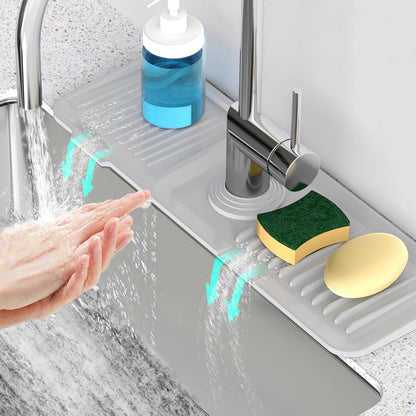 24 Inch Longer Faucet Mat for Kitchen Sink [5° Slope Fast Self-draining]Bathroom Kitchen Sink Splash Guard Silicone Sinks Faucet Mat Splash Guard for Kitchens Sinks Area Tidy Splashs Draining Mats