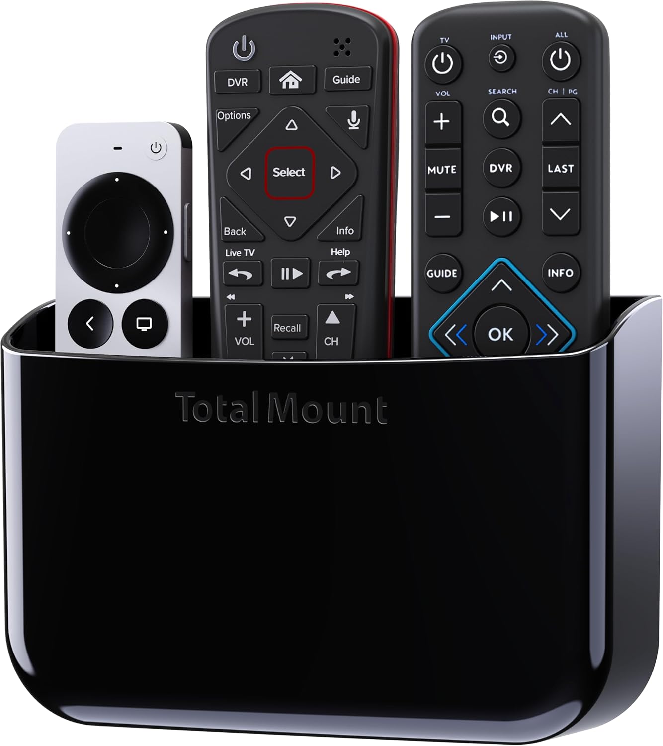 TotalMount Drop-Free Remote Holder – Removable Adhesive Strips – XL Black | Designed in the USA – Simply Put the Remotes In – No Tricky Magnet Alignment Needed (Holds 3 or 4 Remote Controls)