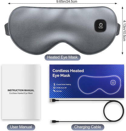 Cordless Heated Eye Mask for Dry Eyes, Blocking Light Warm Compress Rechargeable, 1000mAh Electric Eye Heating Pad for Sleeping, Washable Heat Sleep Mask with 3 Temperature Settings, Grey | Blocking Light Warm Compress Rechargeable, 1000mAh Electric Eye