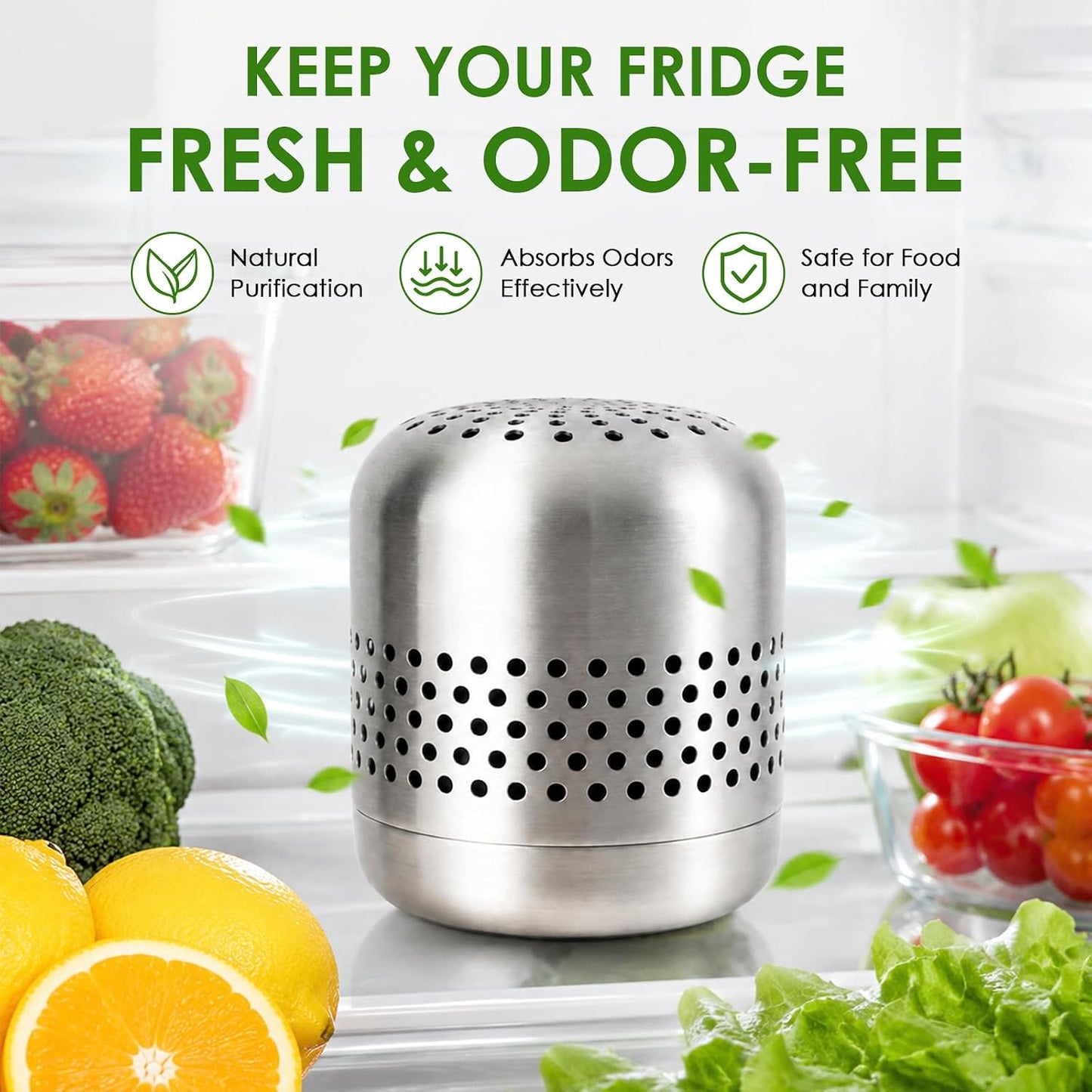 Refrigerator Deodorizer, 10-Year Long Lasting Odor Eliminator for Fridge & Freezer, More Effective Than Baking Soda & Charcoal Bags, Space-Saving Kitchen Gadget for Room, RV, Closet & New Home