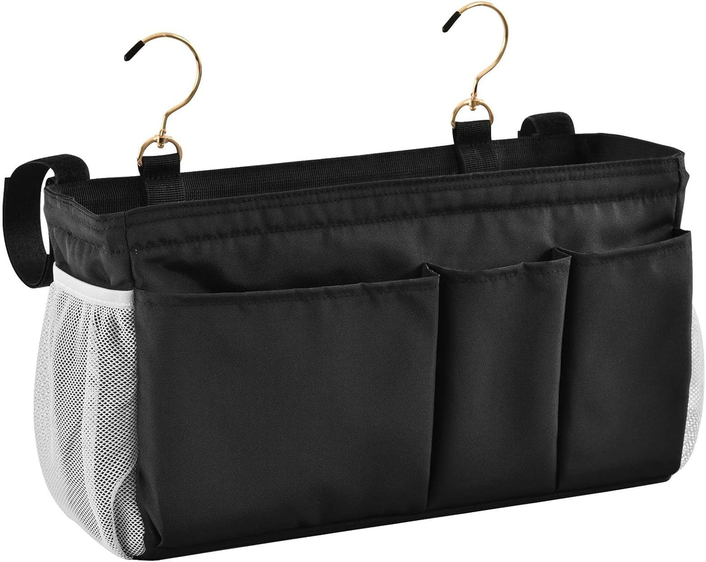 Black Bedside Caddy Storage Bag Bedside Organizer for Bed Rails College Dorm Room Organizer Caddy Hanging Shelf 6 Pockets with Hooks for Drinks Magazine Phone Holder