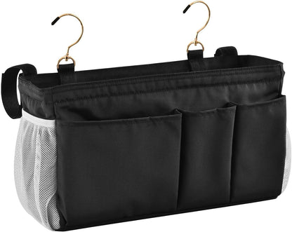 Black Bedside Caddy Storage Bag Bedside Organizer for Bed Rails College Dorm Room Organizer Caddy Hanging Shelf 6 Pockets with Hooks for Drinks Magazine Phone Holder