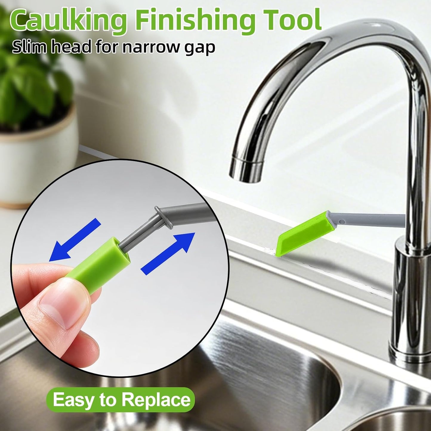 GOOPREEN 16pcs Silicone Caulking Tool Kit, Dual-End Caulk Remover Tool | Caulk Finishing Tool with 9 Replaceable Heads, 4 Caulk Smoothing Tools for Kitchen Window Sink Tub Toilet Bathroom Sealing