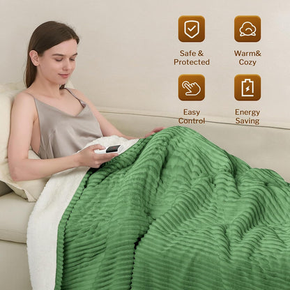 Heated Throw Blanket, 5 Heat Levels, 3 Hours Auto-Off, White | ETL & FCC certified, 50" × 60", OEKO-TEX fabric, machine washable, 100W low energy