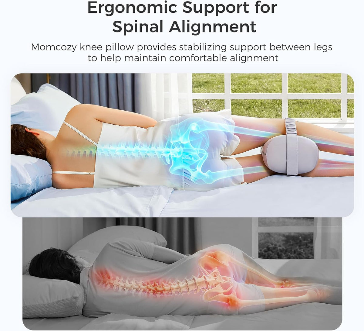 Momcozy Knee Pillow for Side Sleepers, Soft Memory Foam & Pinch-Free Design