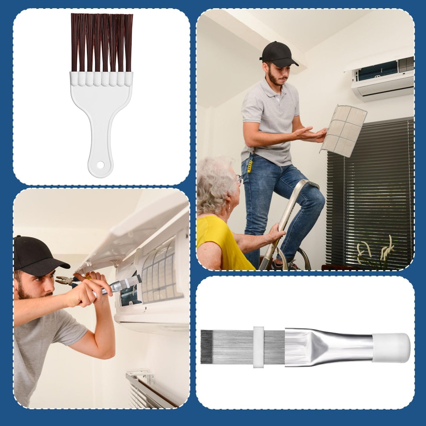 PEUTIER 3pcs Air Conditioner Fin Cleaning Brush, HVAC Conditioner Condenser Cleaner Stainless Steel Refrigerator Coil Cleaning Brush AC Fin Comb Evaporator Radiator Fin Repair Fridge Cleaning Tool