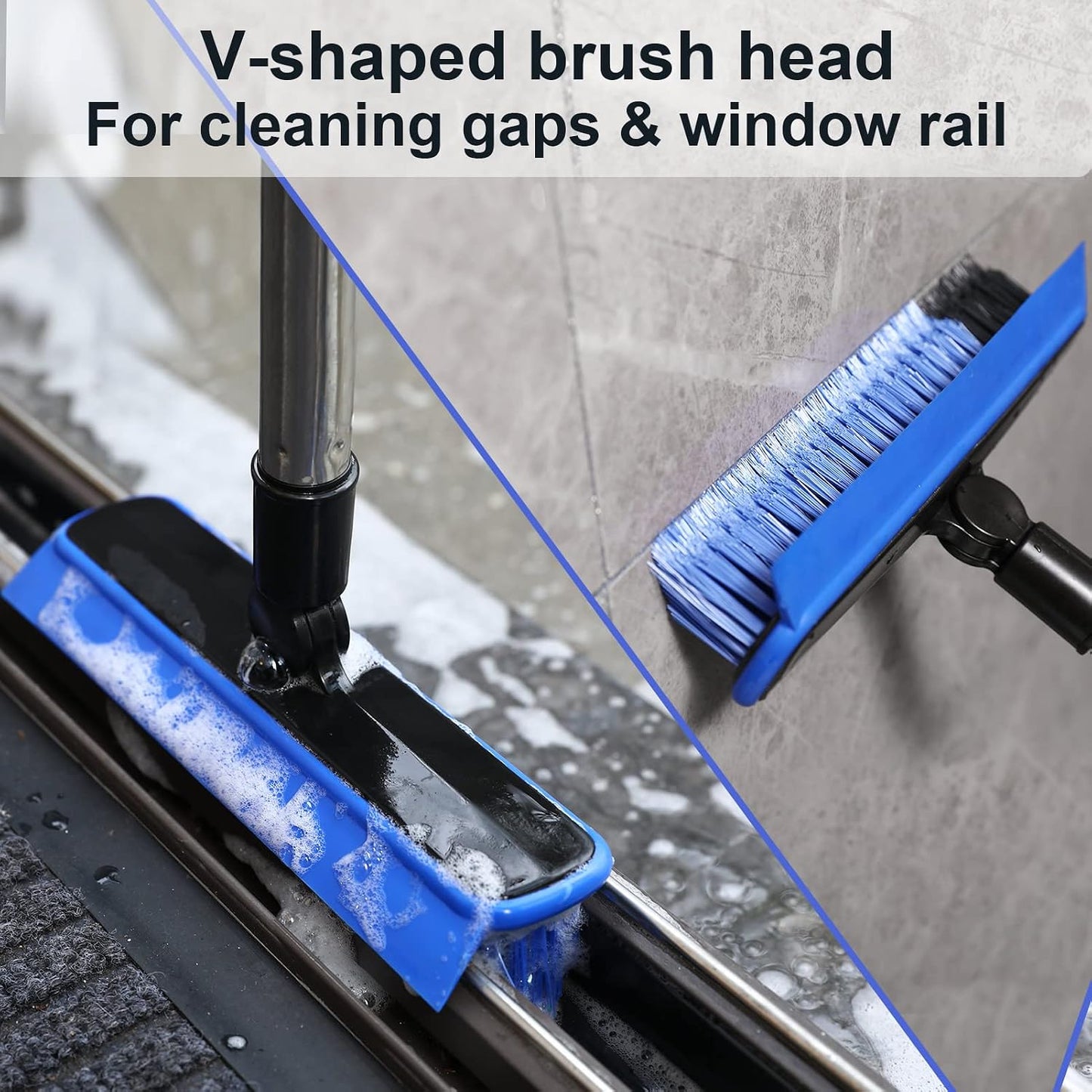Grout Cleaner Brush with Long Handle, V-Shaped Floor Scrub Brush Swivel Grout Brush Stiff Bristle Floor Grout Scrubber for Bathroom, Tile Line, Crevice, Kitchen, Wall, Deck, Garage (Green)