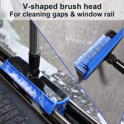 2 in 1 Floor Scrub Brush Grout Brush with 57.8" Long Handle,120°Rotatable Shower Tile Grout Cleaner Scrubber,V-Shaped Corner Brush for Hard to Reach Areas (Orange)